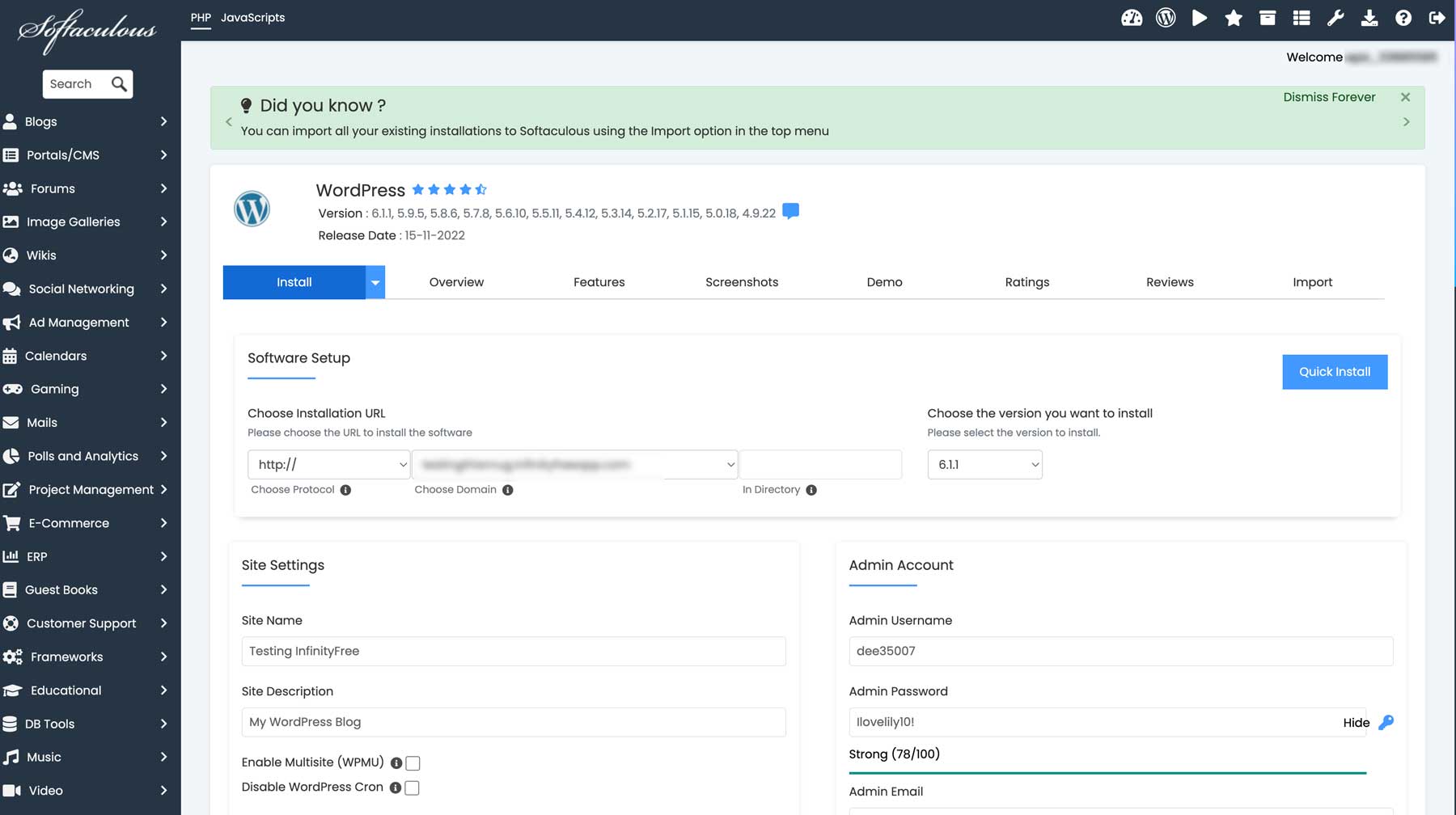 Instalación de WordPress en InfinityFree