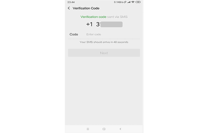 SMS con código de verificación