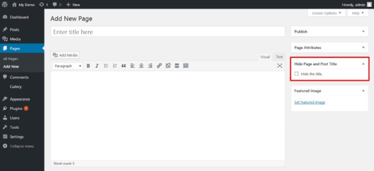 ocultar el título de la página