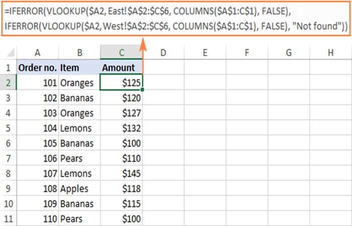COLUMNS ($ A $ 1: C $ 1)
