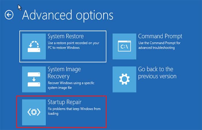 Reparación de inicio