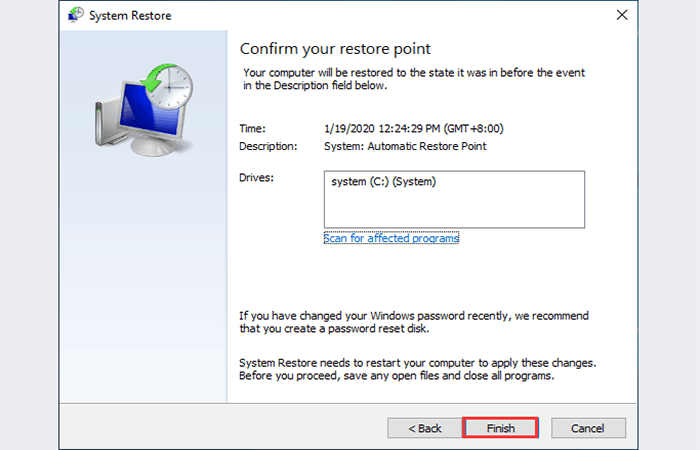 Restauración de sistema