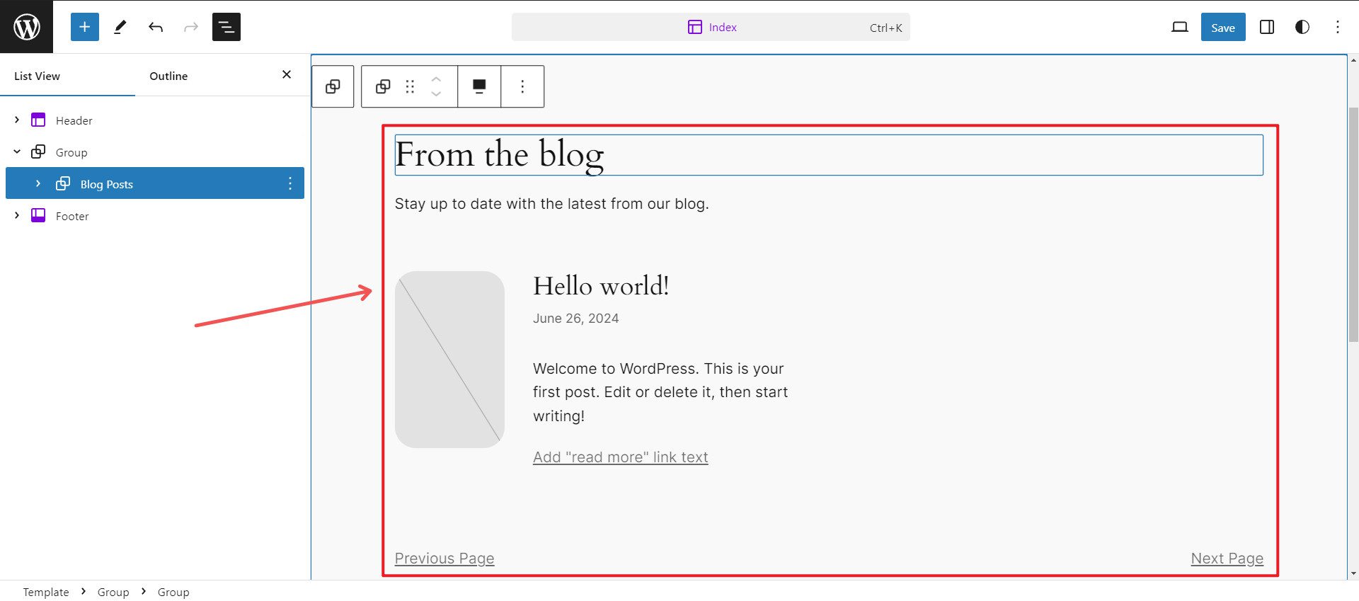 Crea una página de plantilla con patrones - Pasos 6